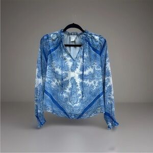 Cupcakes And Cashmere Chiffon Paisley Print Tie Neck Blouse Size XS